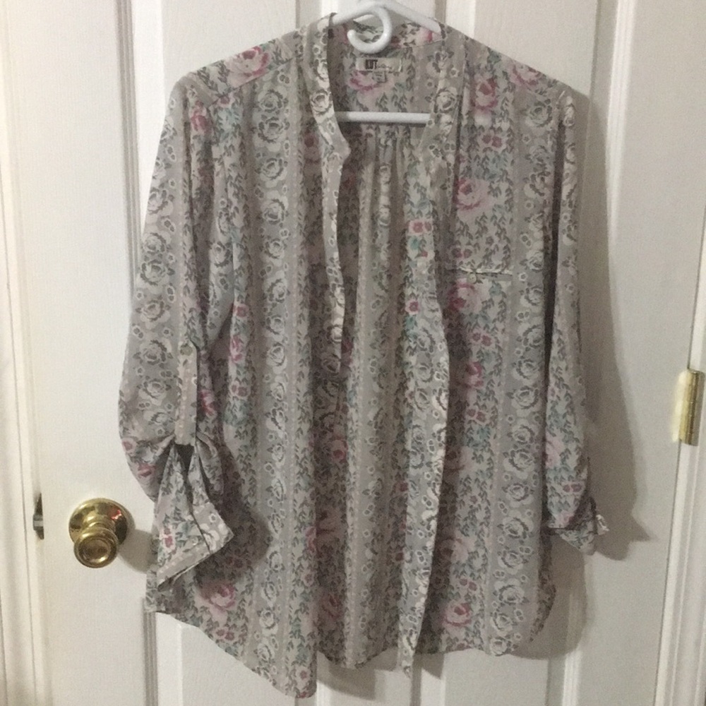 Floral Silky Button Down Blouse